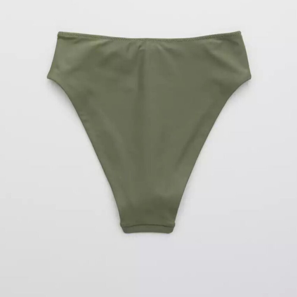 Aerie Wrap Halter Bikini Top and High Cut Cheeky Bikini in Olive Fun Medium - Picture 8 of 11